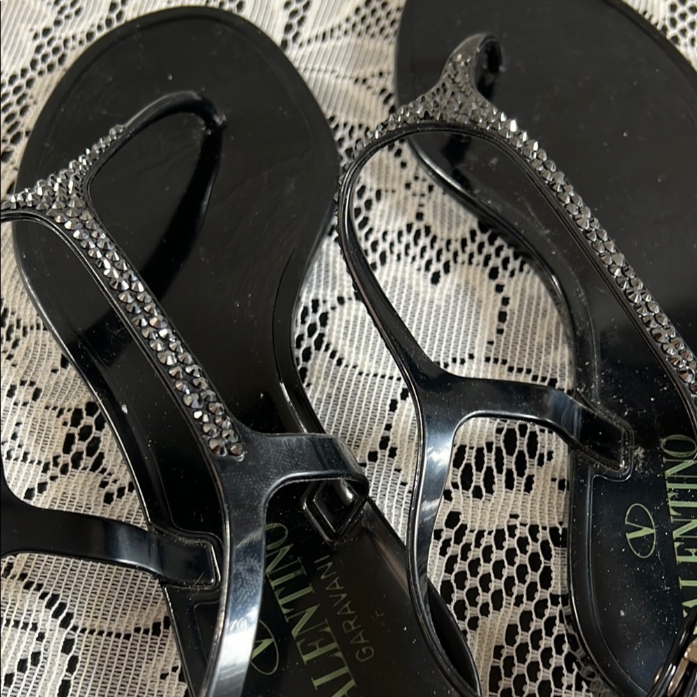 Valentino Black Sandals with Rhinestone Embellishments - Picture 8 of 10
